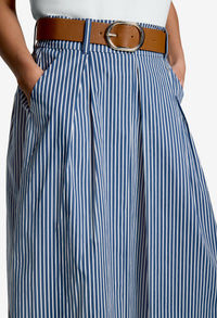 Striped Belted Midi Skirt