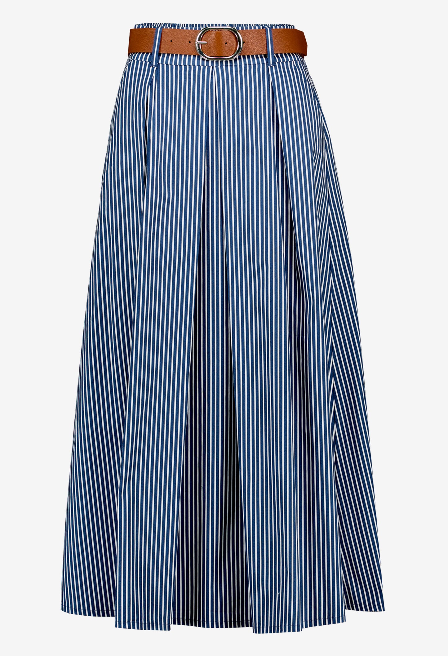 Striped Belted Midi Skirt