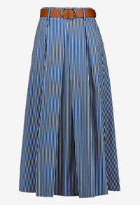 Striped Belted Midi Skirt