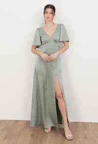 Angel Sleeve Satin Maxi Dress