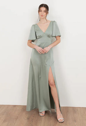 Angel Sleeve Satin Maxi Dress