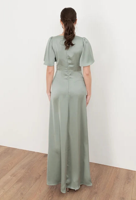 Angel Sleeve Satin Maxi Dress