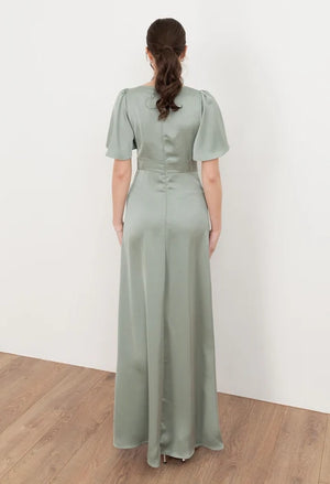 Angel Sleeve Satin Maxi Dress