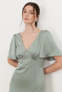 Angel Sleeve Satin Maxi Dress