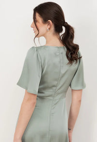 Angel Sleeve Satin Maxi Dress