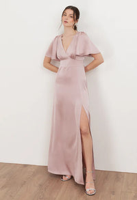 Angel Sleeve Satin Maxi Dress