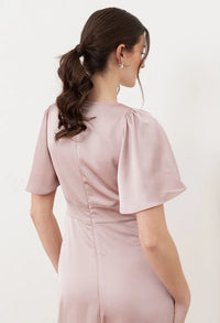 Angel Sleeve Satin Maxi Dress