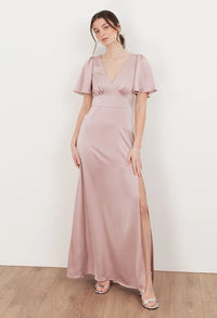 Angel Sleeve Satin Maxi Dress