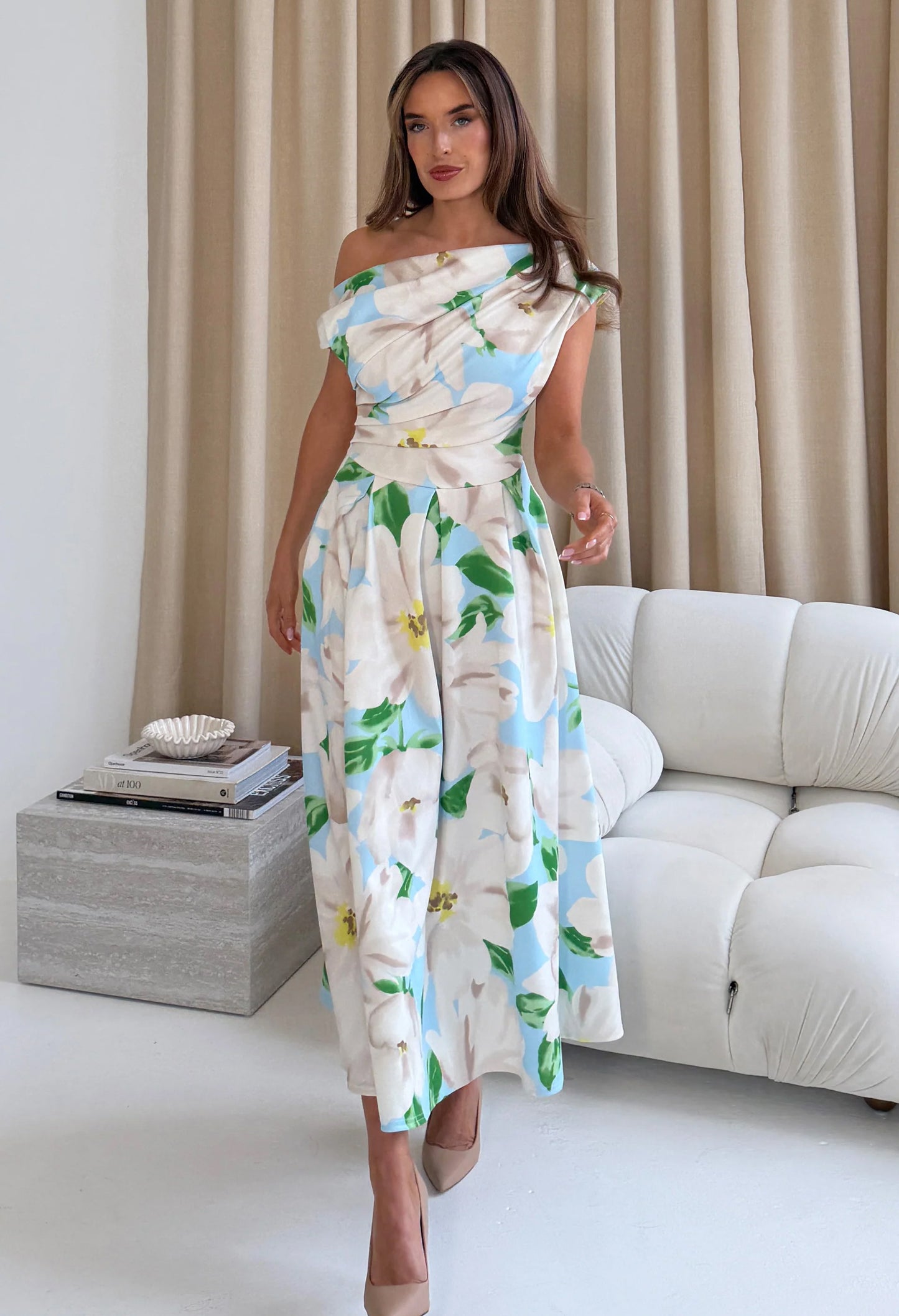 Betty Asymmetric Floral Print Midi Dress