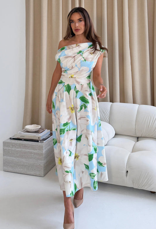Betty Asymmetric Floral Print Midi Dress