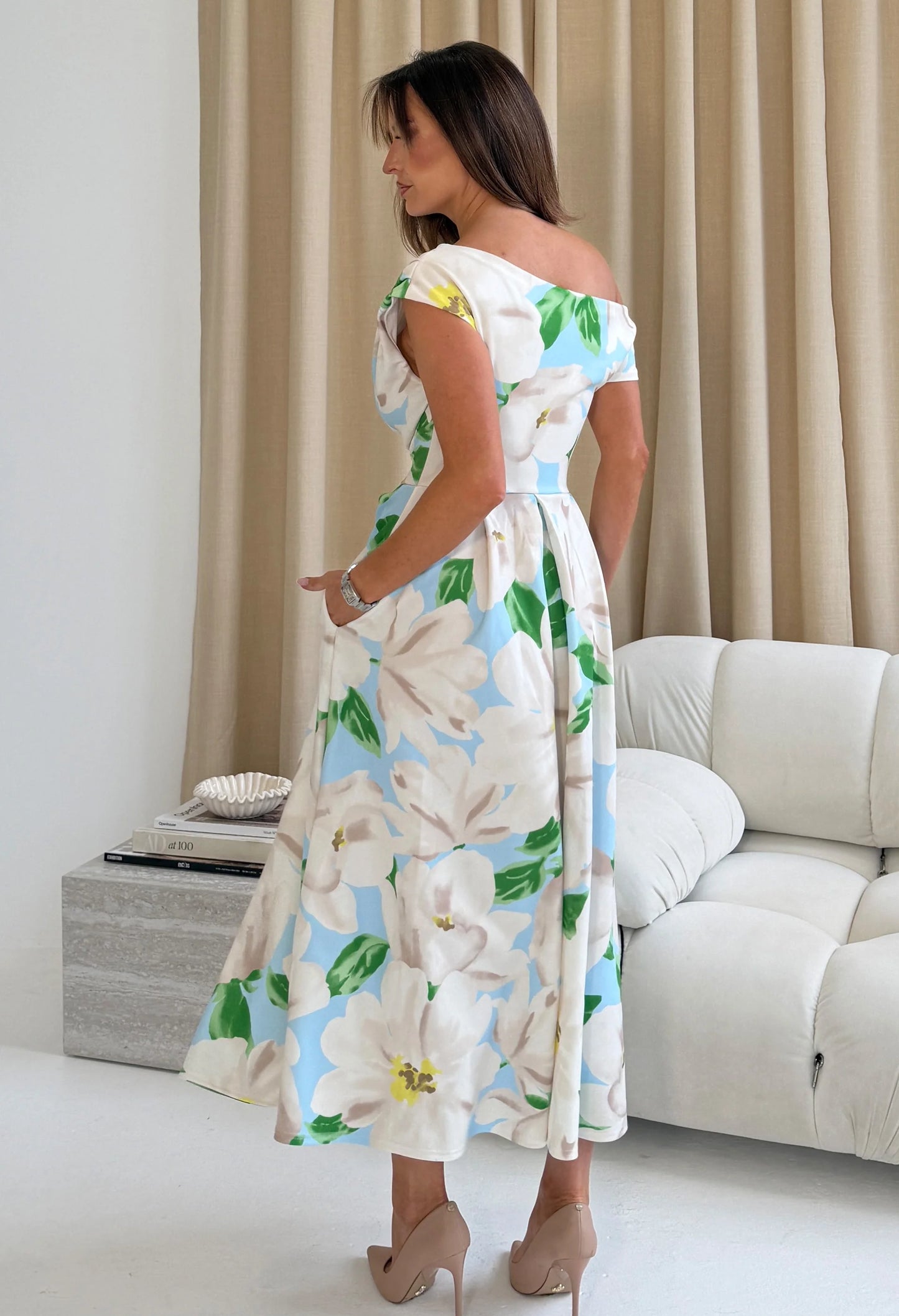 Betty Asymmetric Floral Print Midi Dress