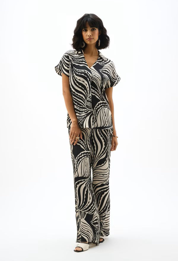 Satin Abstract Print Boxy Top