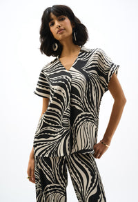 Satin Abstract Print Boxy Top