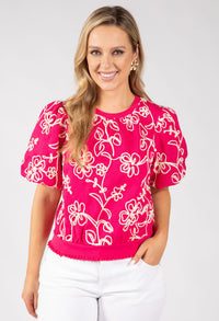 Contrast Floral Embroidered Top