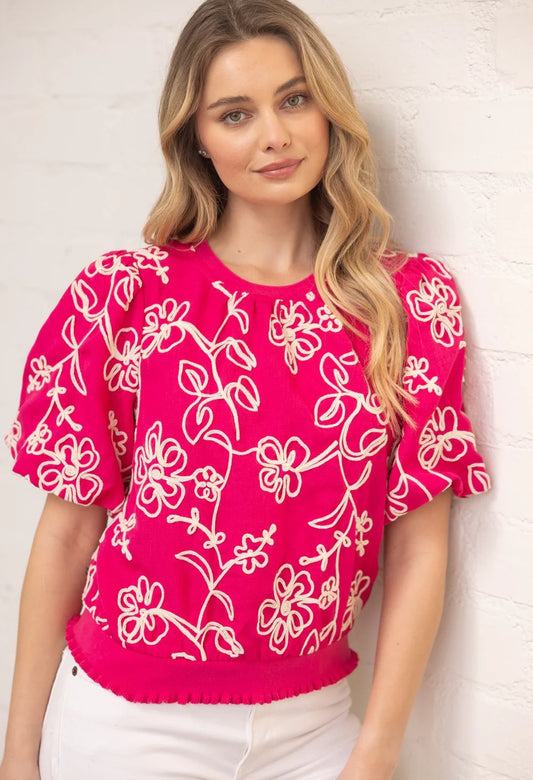 Contrast Floral Embroidered Top