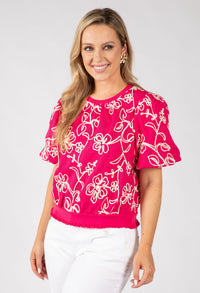 Contrast Floral Embroidered Top