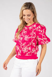 Contrast Floral Embroidered Top