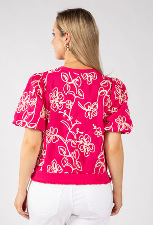 Contrast Floral Embroidered Top