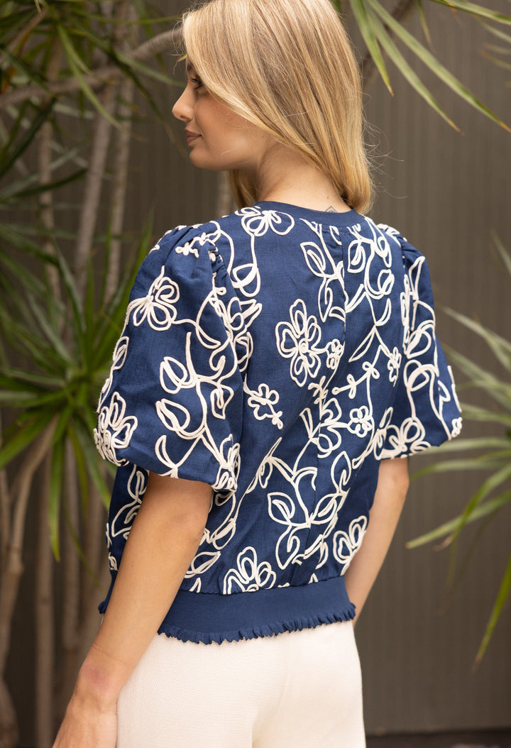 Contrast Floral Embroidered Top