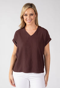 Crinkle Effect V-Neck Top