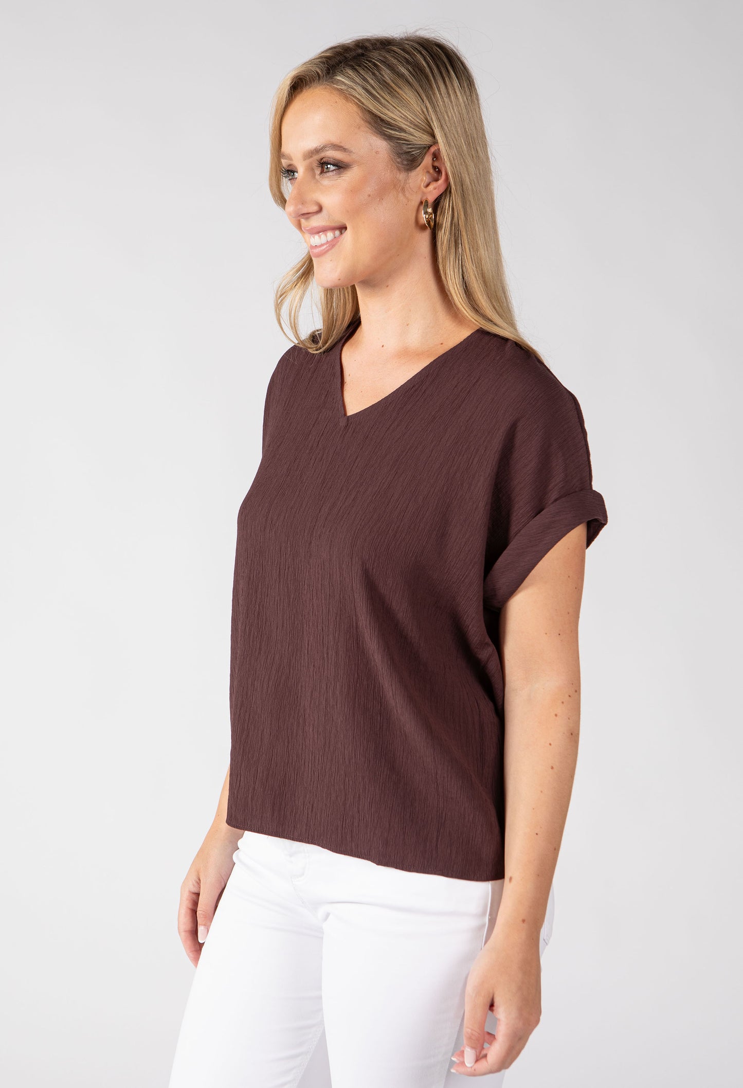 Crinkle Effect V-Neck Top