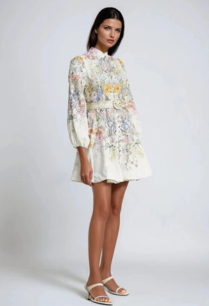 Floral Print Belted Short Dress