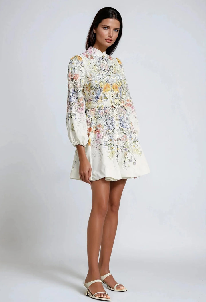 Floral Print Belted Short Dress