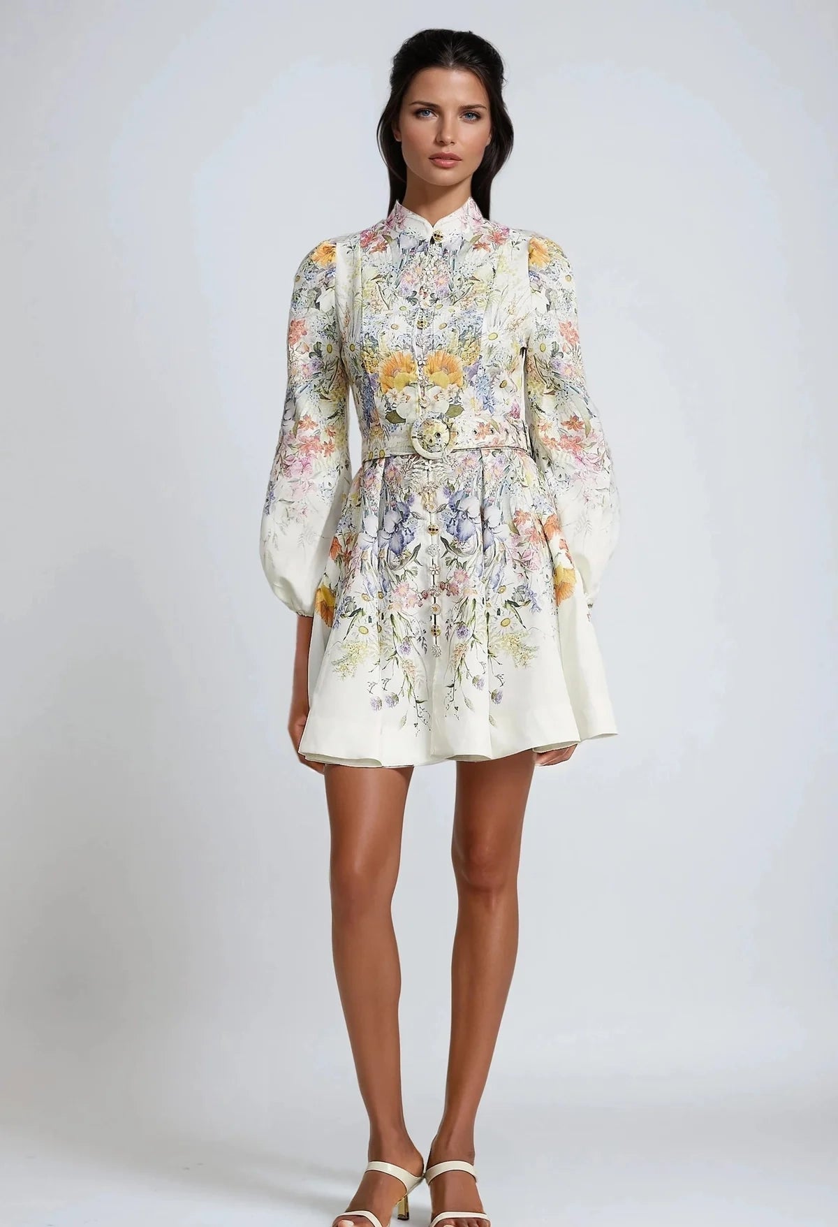 Floral Print Belted Short Dress