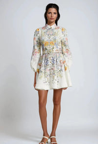 Floral Print Belted Short Dress