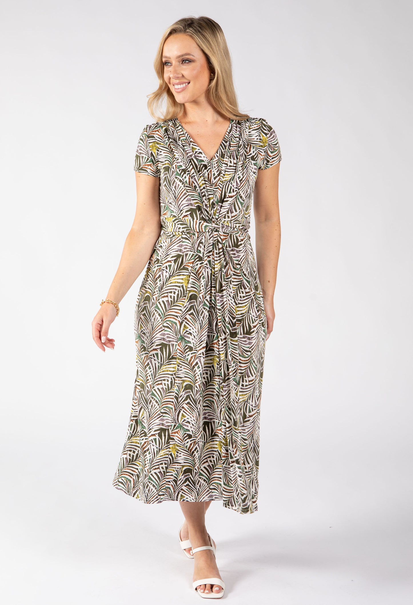 Apple Front Knot Palm Print Dress