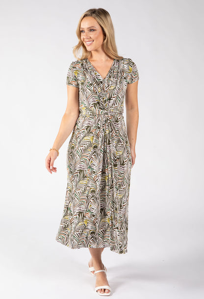 Apple Front Knot Palm Print Dress