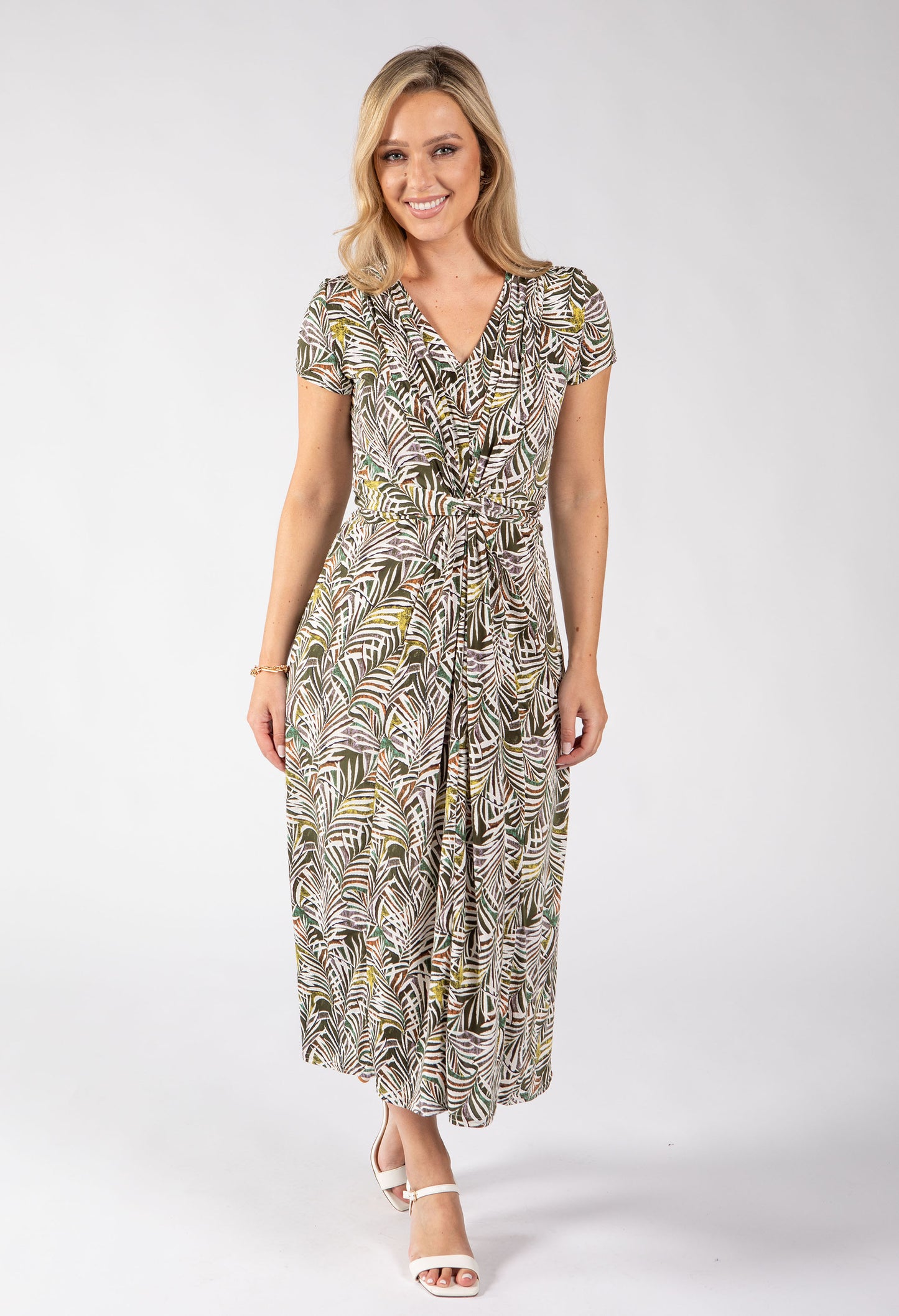 Apple Front Knot Palm Print Dress