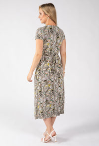 Apple Front Knot Palm Print Dress