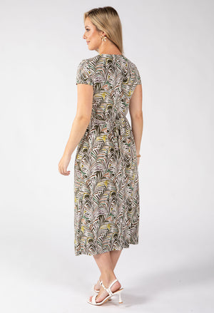 Apple Front Knot Palm Print Dress