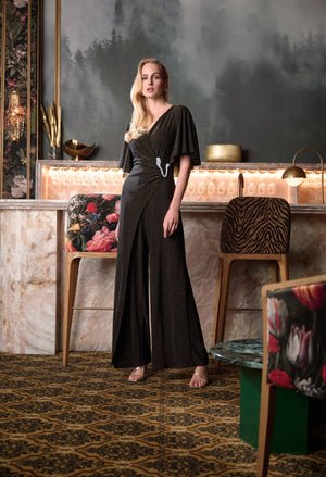 Sparkle Knit Wide Leg Wrap Jumpsuit