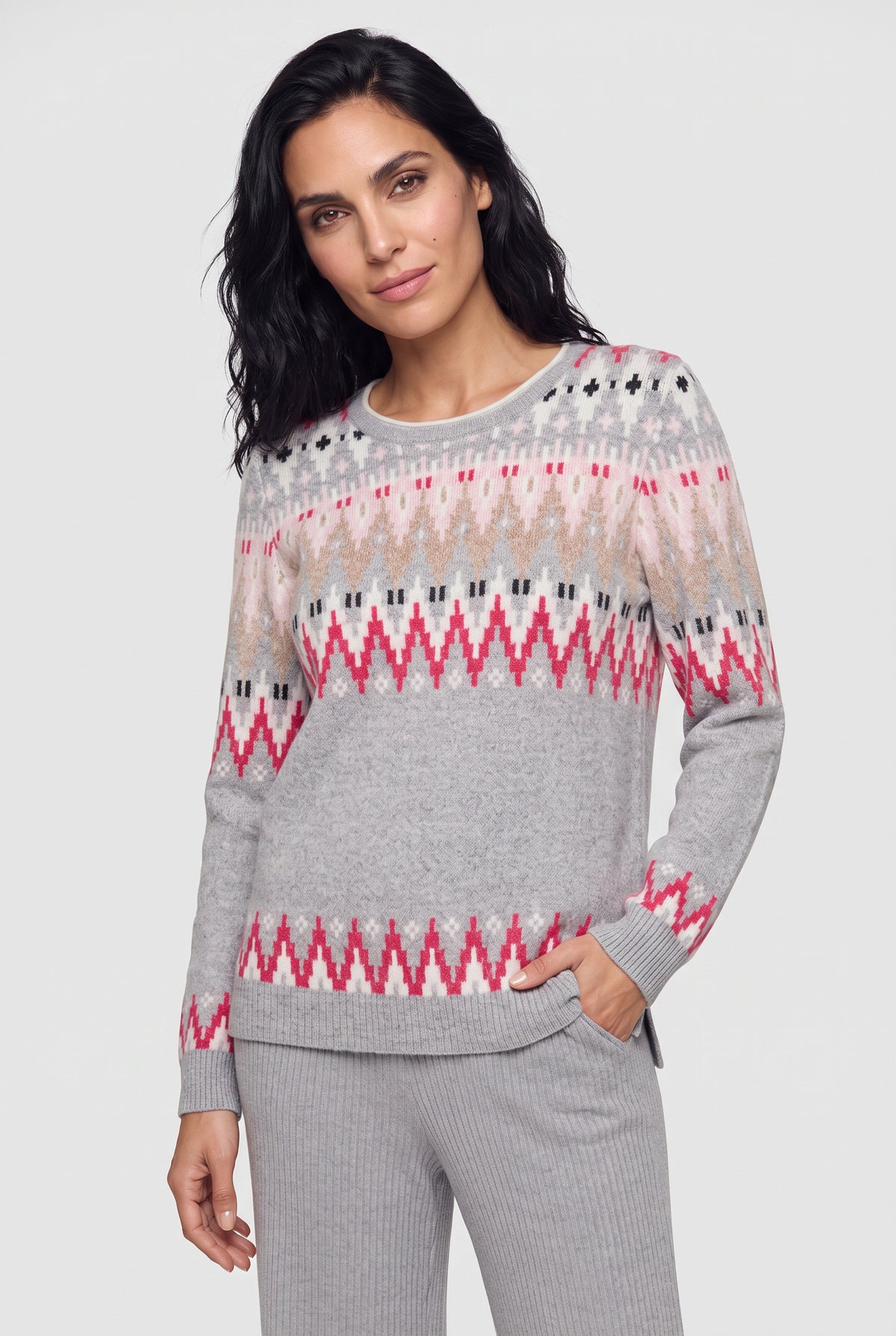 Geometric Pattern Jumper In Henny Fit Light Grey
