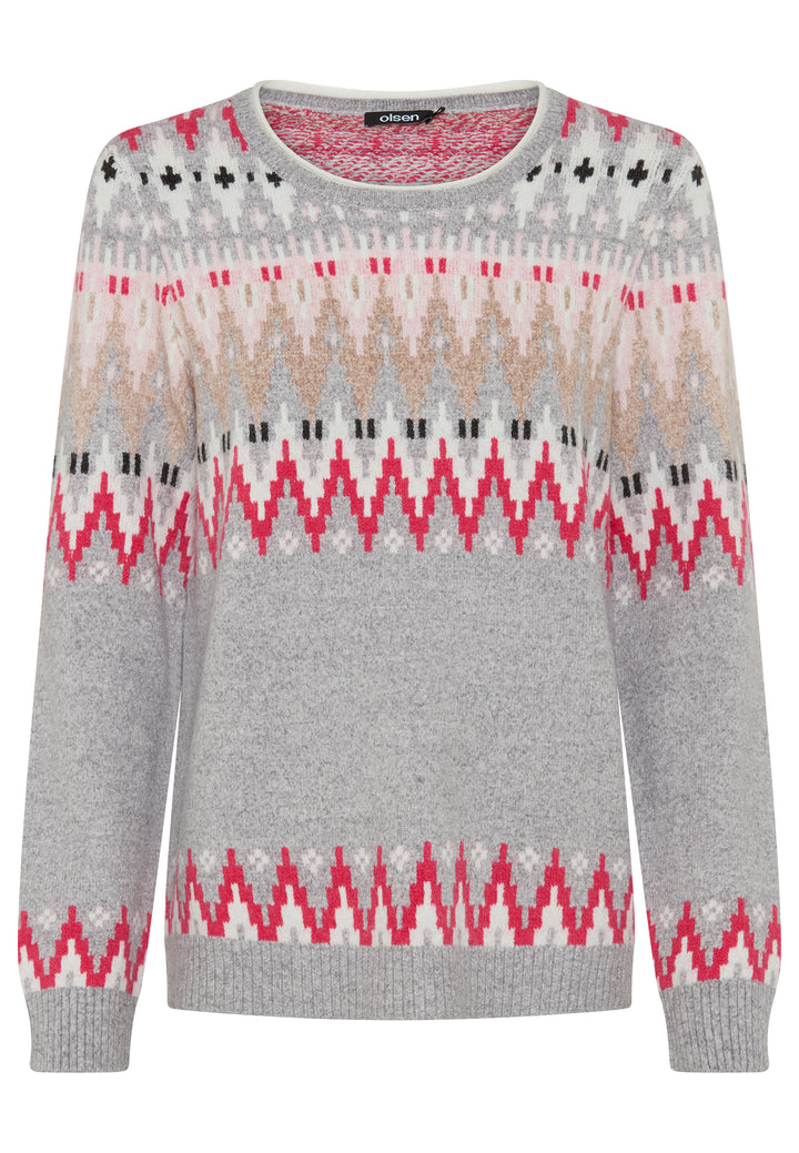 Geometric Pattern Jumper In Henny Fit Light Grey
