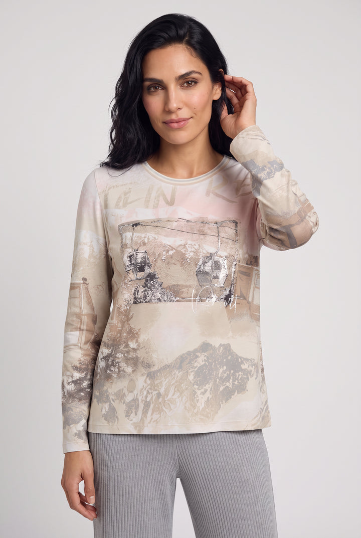 Almond Beige Ski Scene Top – Pamela Scott