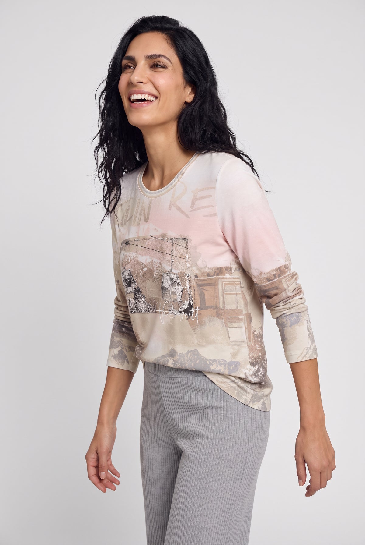 Almond Beige Ski Scene Top