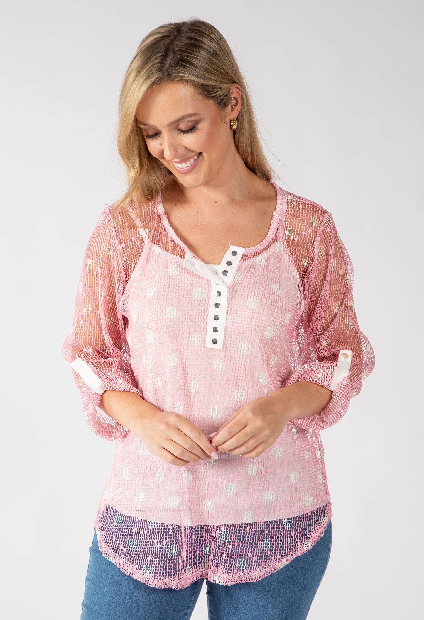 Polka Dot Mesh Blouse