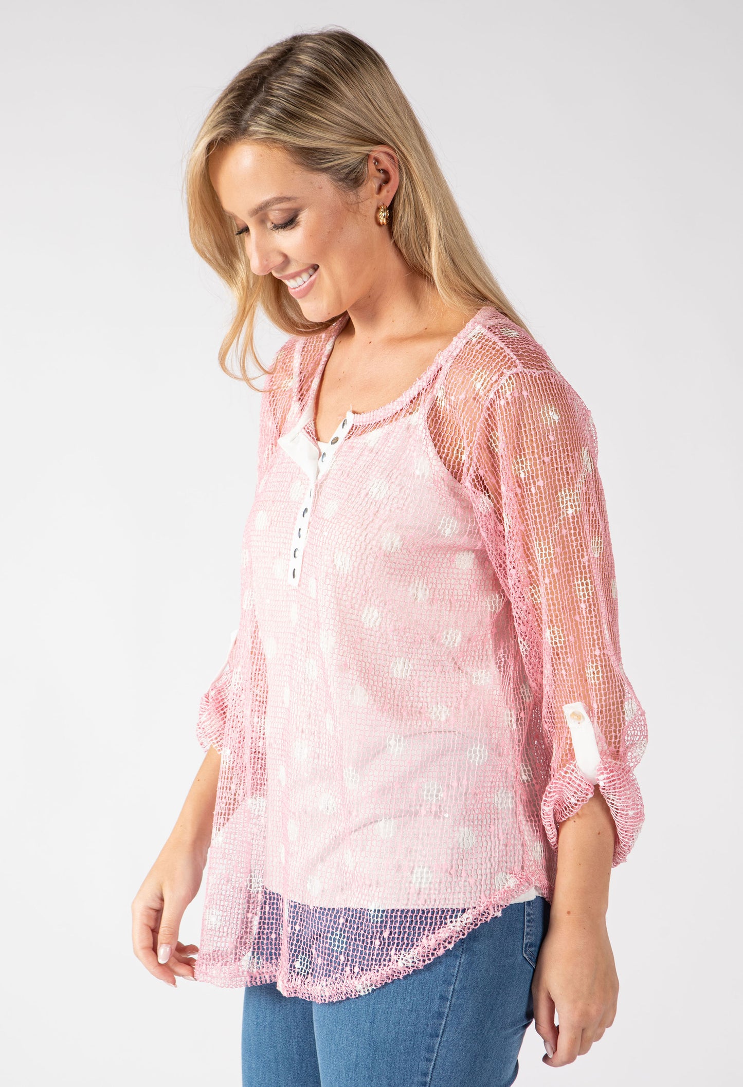 Polka Dot Mesh Blouse