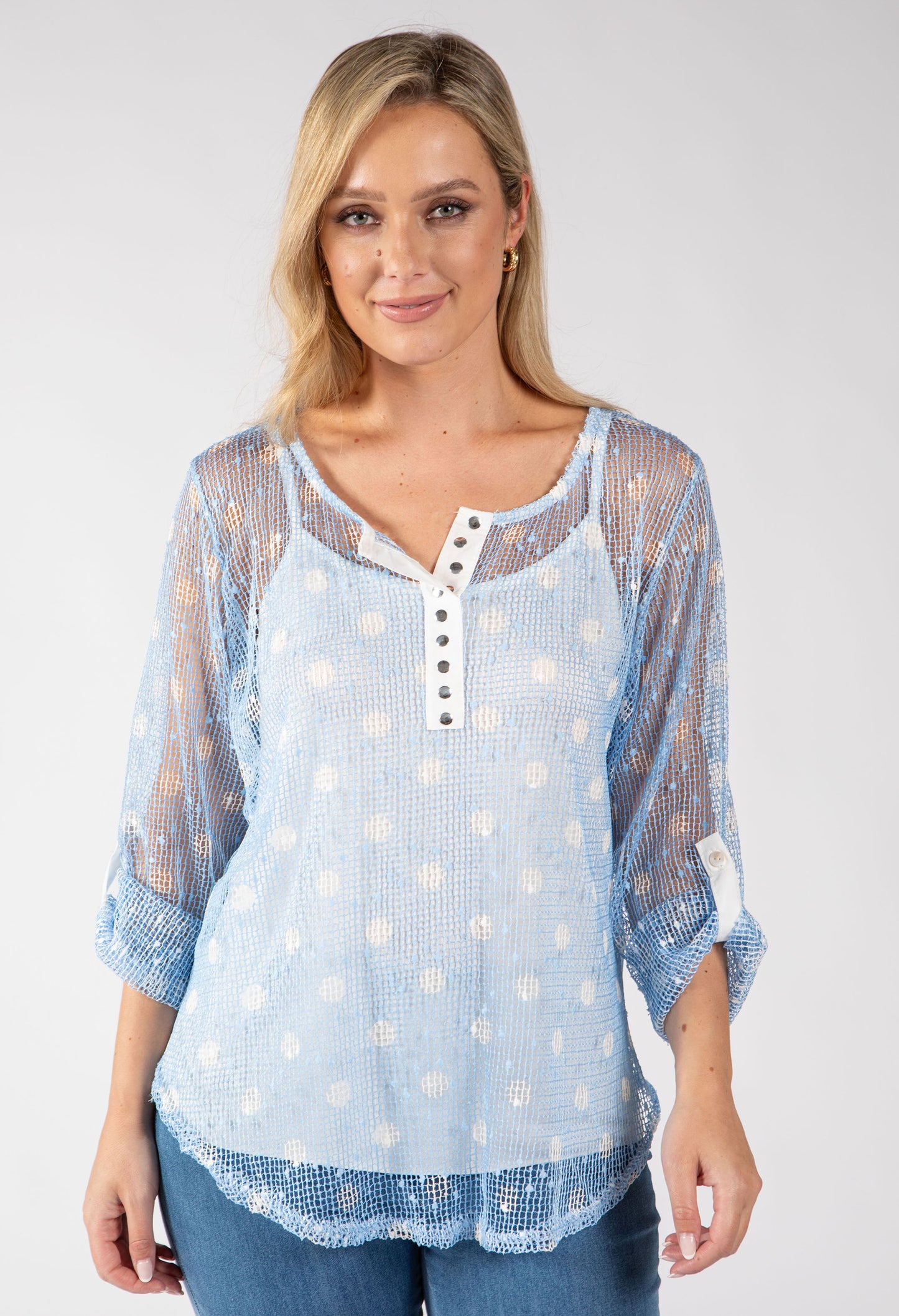 Polka Dot Mesh Blouse