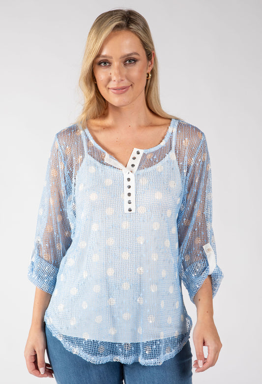 Polka Dot Mesh Blouse