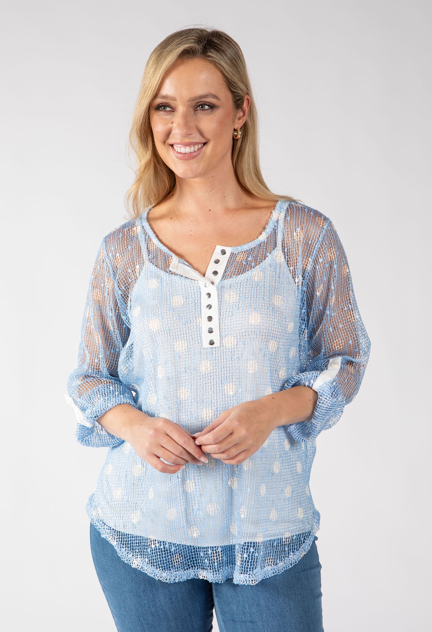 Polka Dot Mesh Blouse