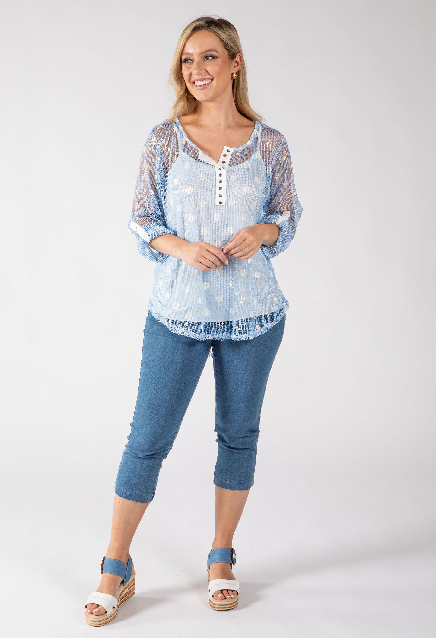 Polka Dot Mesh Blouse