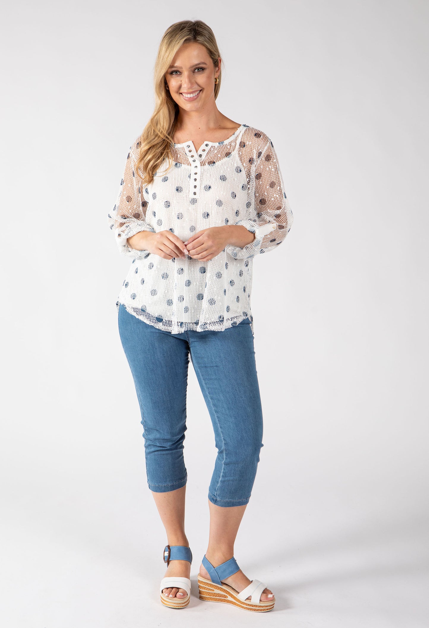 Polka Dot Mesh Blouse