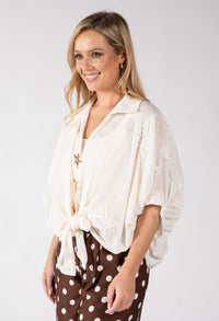 Tie Front Linen Look Blouse