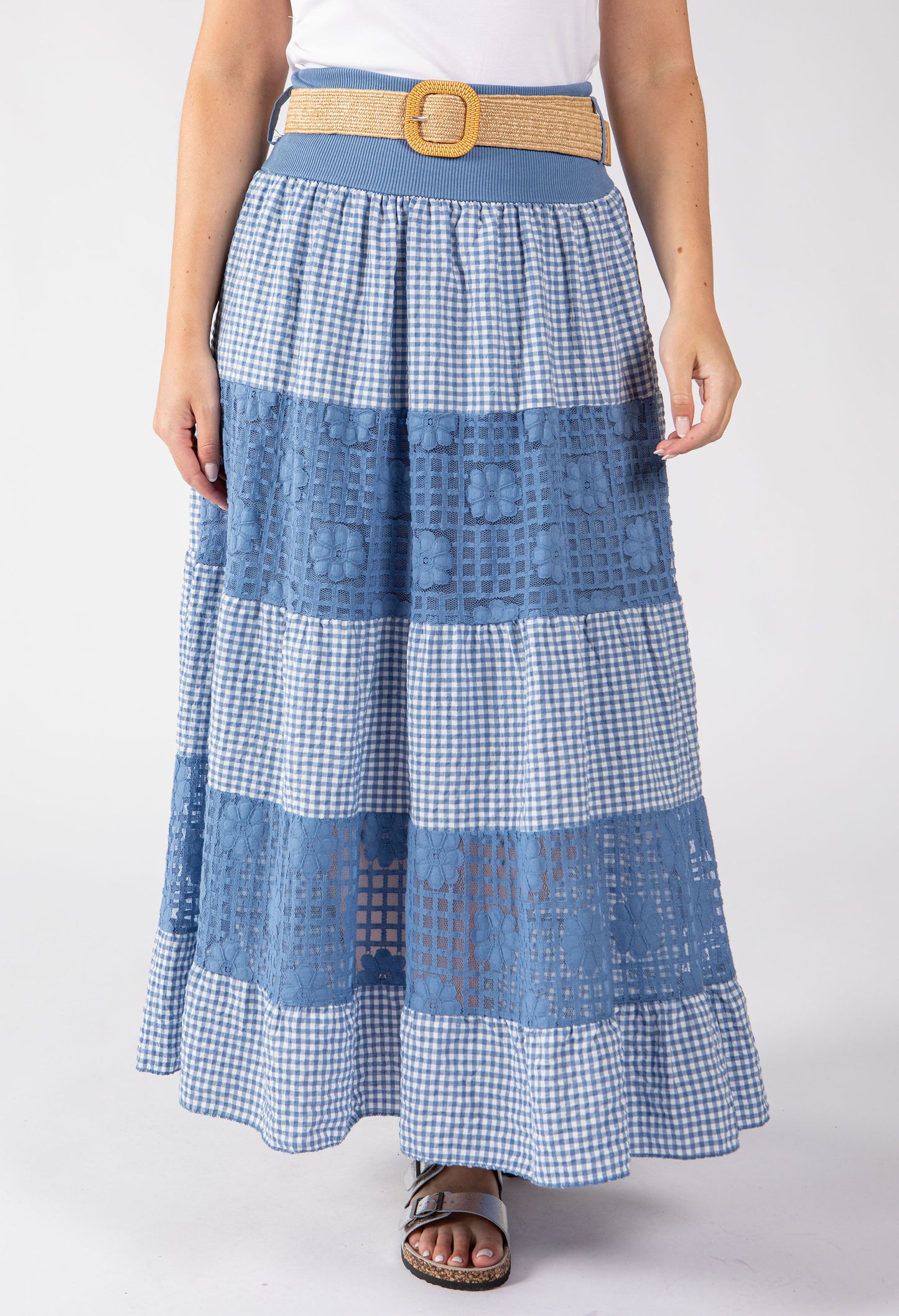 Gingham & Lace Midi Skirt