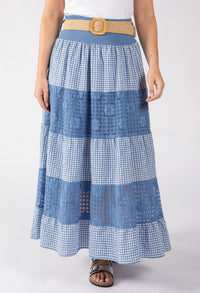 Gingham & Lace Midi Skirt