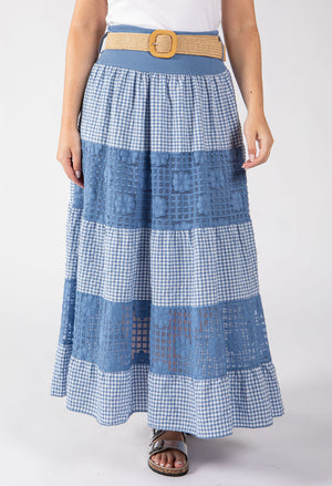 Gingham & Lace Midi Skirt